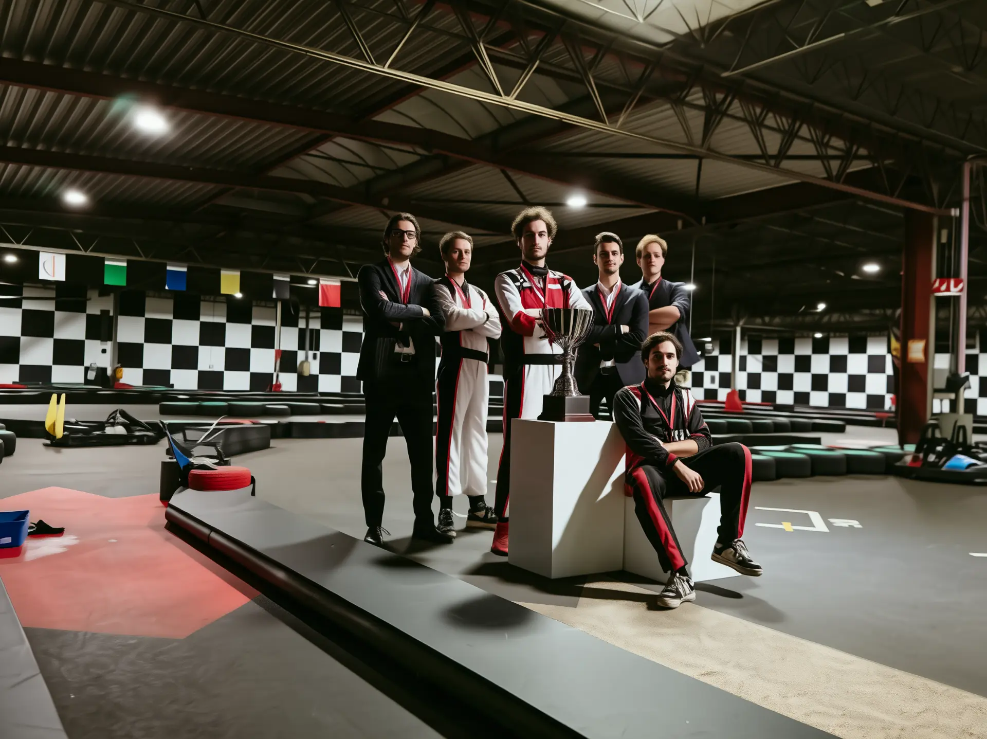 Het winnende team op de kartbaan van Indoorkarting Antwerpen